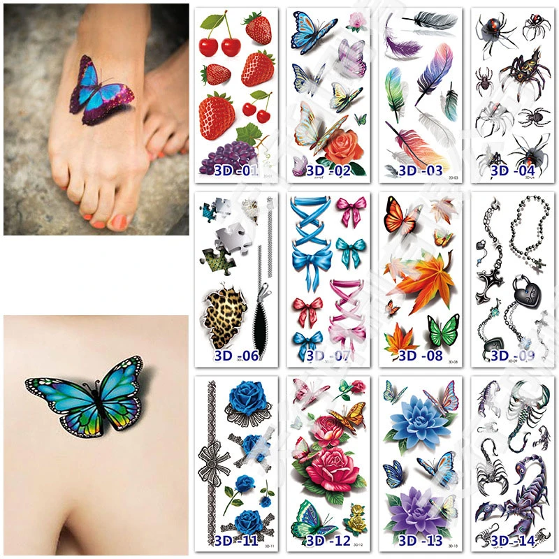 Download 3d Butterfly Tattoo Decals Body Art Decal Flying Butterfly Waterproof Paper Temporary Tattoo Temporary Tattoos Aliexpress