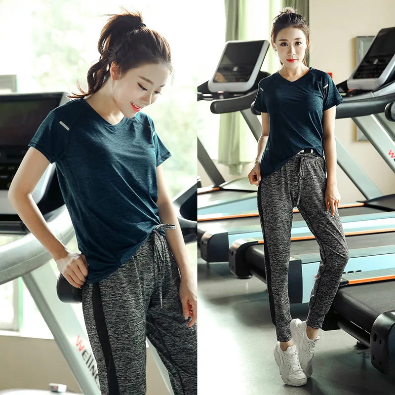 

Plus Szie Sports Suit Fat Sisters 100kg Running Trousers Women's Fitness Yoga Clothes Summer Two-piece Suit