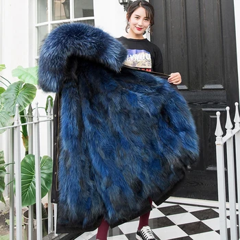 

Super Warm Winter Women's Raccoon Fur Parker Coat 2018 High Grade Raccoon Fur Collar Womens Winter Park Coat With Hood Zipper