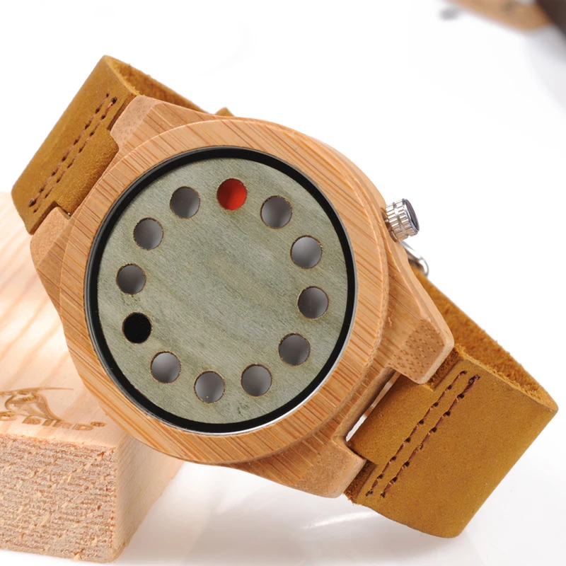 BOBO BIRD Luxury Quartz Mens Watches Bamboo Dial with 12 Holes Wood Wristwatches Quartz-Watch Relogio Masculino