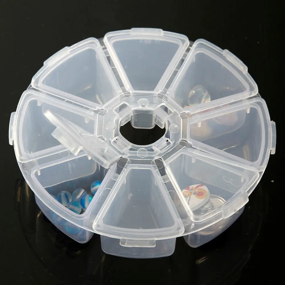 Plastic Adjustable Beads Organizer Container Storage Box Round Clear