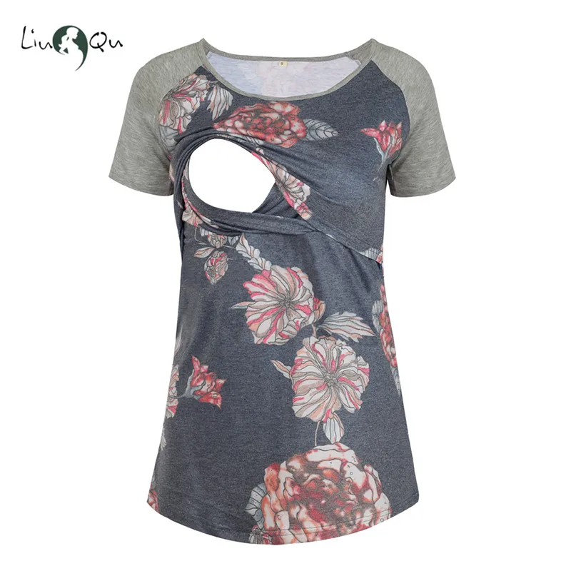 

Women's Maternity Nursing Tops Tee Floral Crew Neck Short Sleeve Comfy Breastfeeding Clorhes Shirts Vintage Pregnant Nurse tops