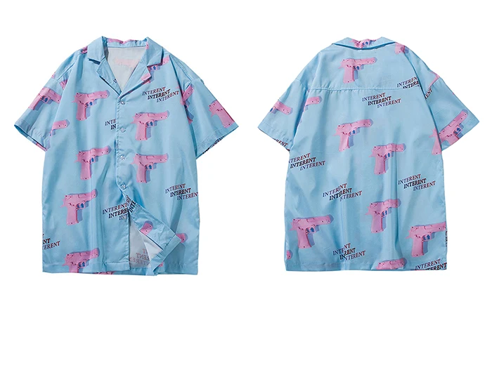 Aelfric Eden рубашки с отложным воротником мужские Лето Гавайский стиль розовый пистолет 3d принт Повседневная Уличная одежда хип-хоп рубашка с коротким рукавом