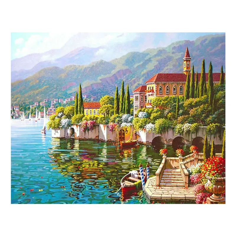 

Full Drill Square Diamond 5D DIY Diamond Painting"Seaside Town "Diamond Embroidery Cross Stitch Rhinestone Mosaic Painting U2