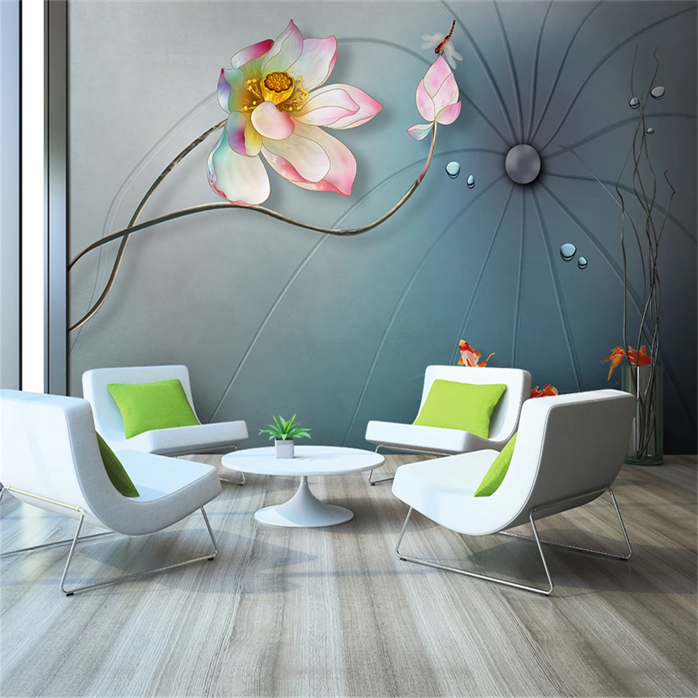 

Custom 3d wallpaper new Chinese style lotus and lotus leaf TV background wall - silk waterproof material