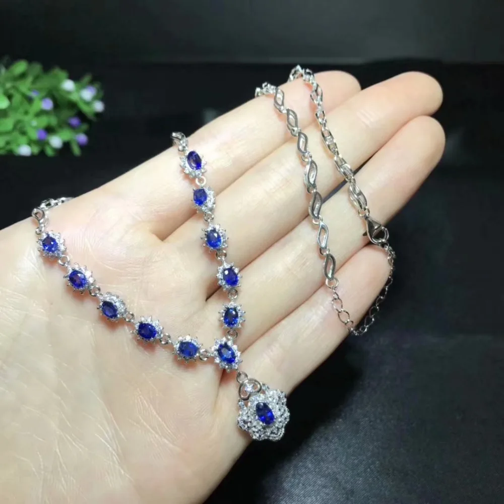 Collier pendentif saphir bleu naturel S925 argent collier de pierres précieuses naturelles rétro be