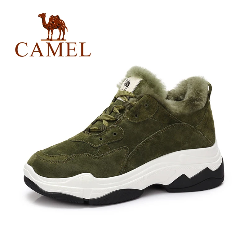 En Ligne CHAMEAU Hiver Femmes Chaussures Épaississent Chaud Haute Plate Forme Sneakers Femmes Mode Casual Daim Fourrure Shot Peluche Chaussures Pour Dames Loisirs