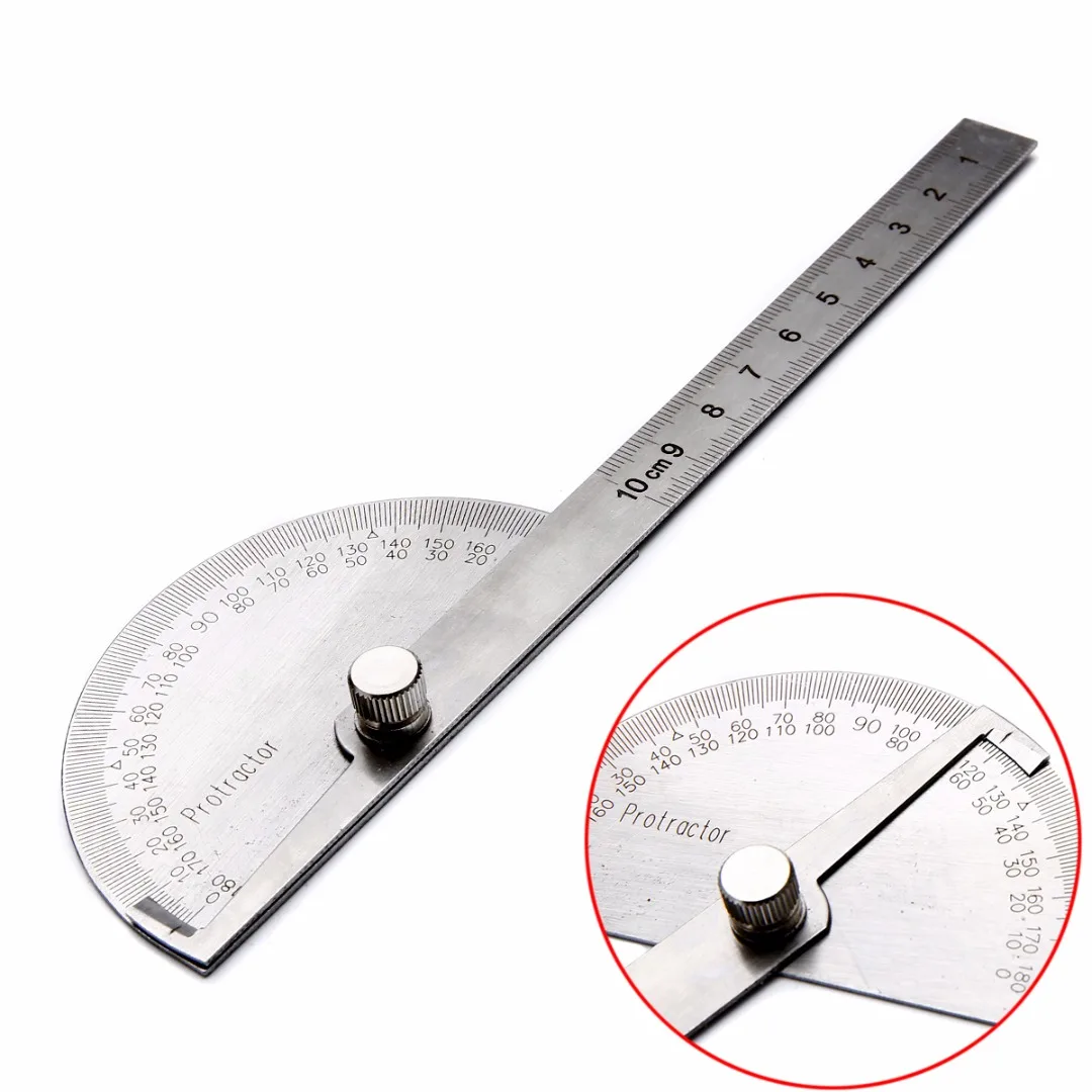 1pc 180 Degree Protractor Angle Ruler Stainless Steel Measuring Tool 198x53x14mm For Woodworking