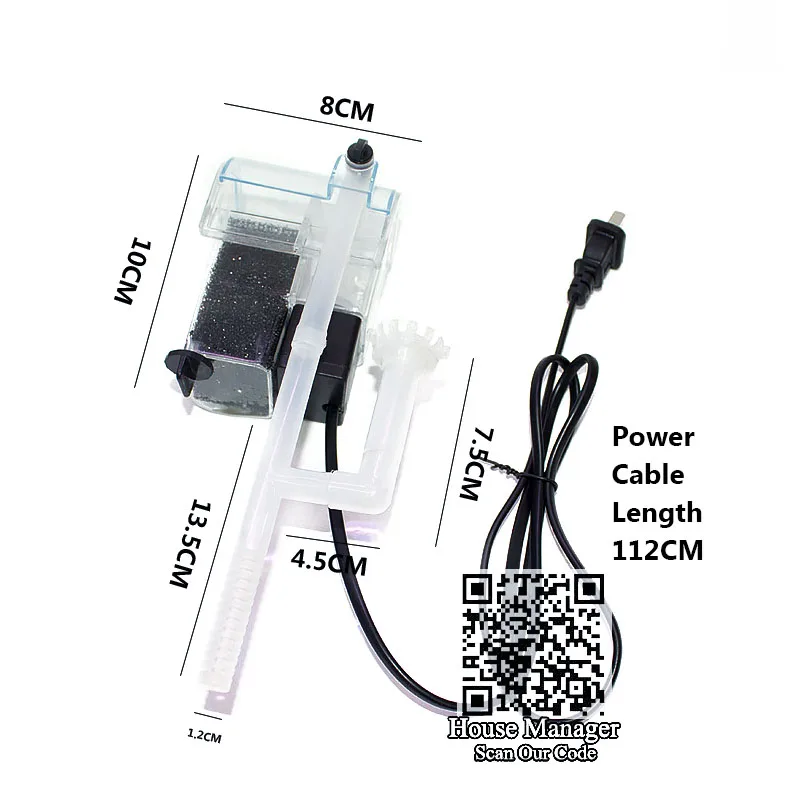 Внешний фильтр-насос для аквариума, висящий на аквариуме 3в1 = водопад+ поверхностный скиммер+ фильтр-губка, 3,5 Вт Фильтр биологической среды
