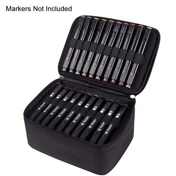 

60 Slot Carrying Marker Case Holder -Canvas Zippered Markers Organizer for Art Marker Pen , Twin Tip Permanents Markers Case