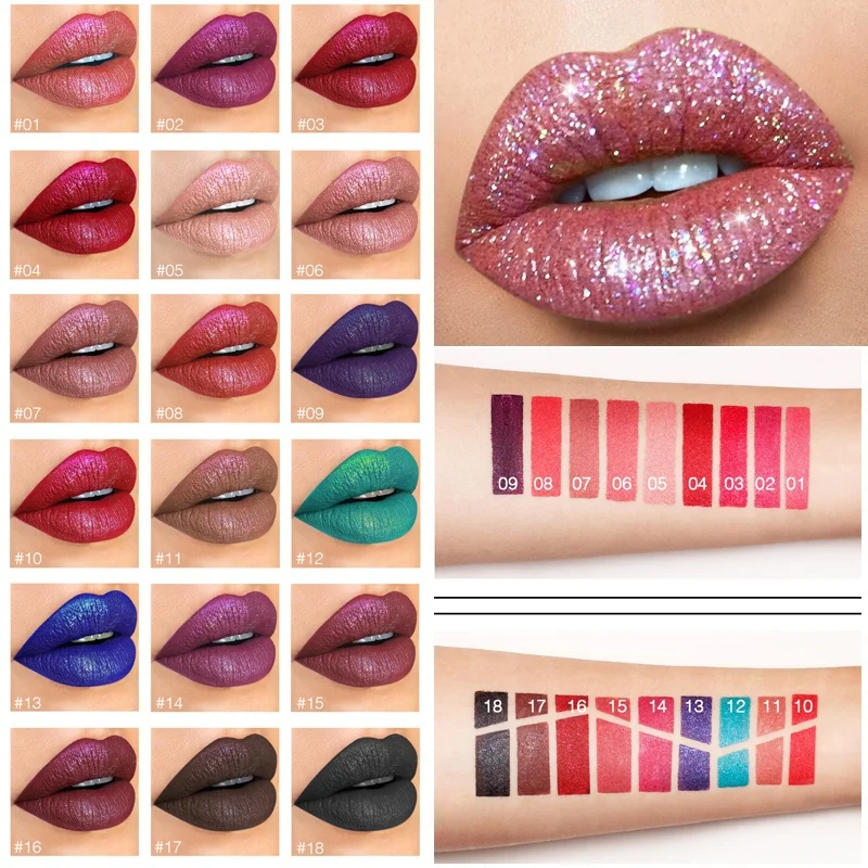 

Pudaier 18 Colors Diamond Glitter Liquid Lipstick Makeup Shiny Lipgloss Waterproof Long Lasting Lip Gloss Cosmetics