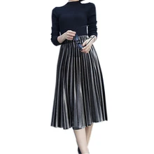 Высокое качество плиссированная юбка Для женщин Новинка весны модные Винтаж эластичный пояс юбка миди saia faldas largas saias das Mulheres