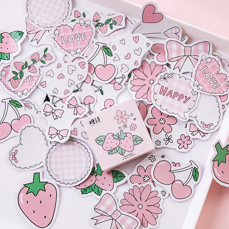 

45Pcs/Box Strawberry Flavor Series Cute Boxed Kawaii Stickers Planner Scrapbooking Stationery Diary Stickers