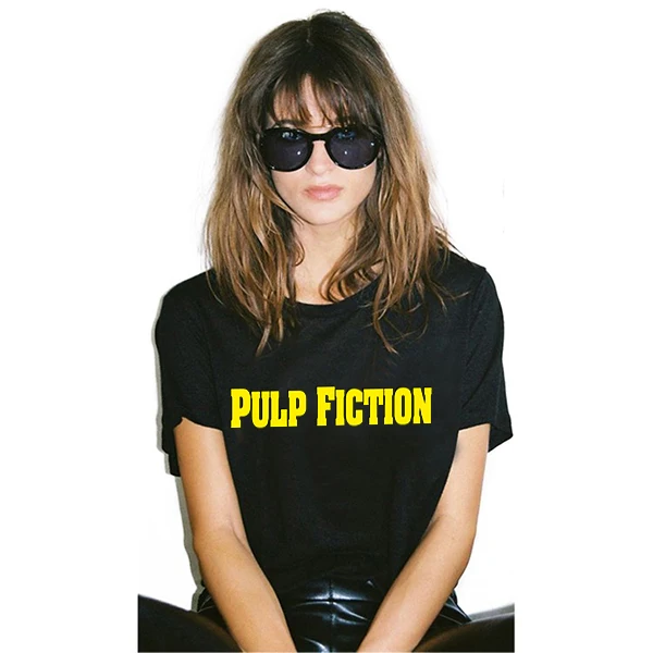 

2018 Summer Style Pulp quentin tarantino Fiction t shirt RIP Hannah Montana Print Black Women T-shirt Swag tshirt Cool Tee