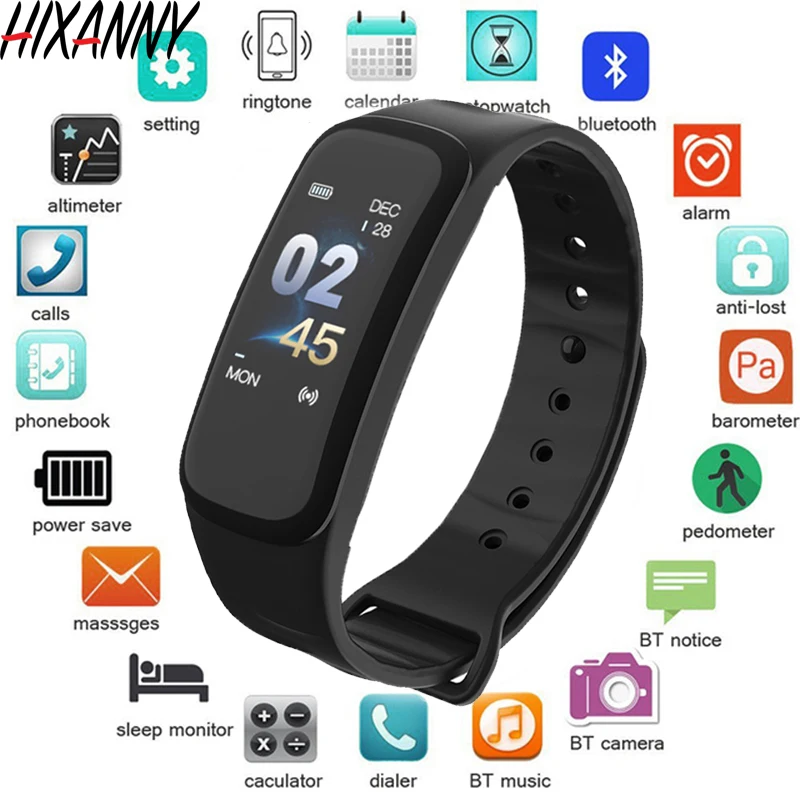 

C1Plus Smart Bracelet Color Screen Blood Pressure Fitness Tracker Heart Rate Monitor Smart Band Sport for Android IOS Reloj