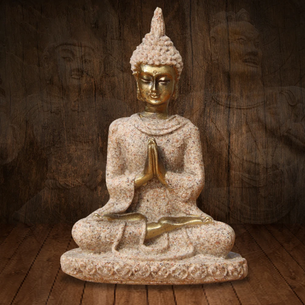 

Nature Sandstone Sculpture Eco-friendly Office Buddha Statue Figurine Craft Meditation Handmade Exquisite Home Decoration Mini