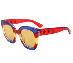 Цветные полосатые солнцезащитные очки уникальный плоский Топ для женщин и мужчин Круглые Солнцезащитные очки негабаритный популярный