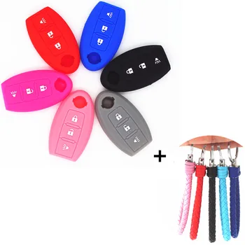 

WFMJ Silicone Keyless Remote Smart 3 Buttons Key Cover Case Chain Keyring Fob for Nissan Murano 370Z Versa Rogue Pathfinder