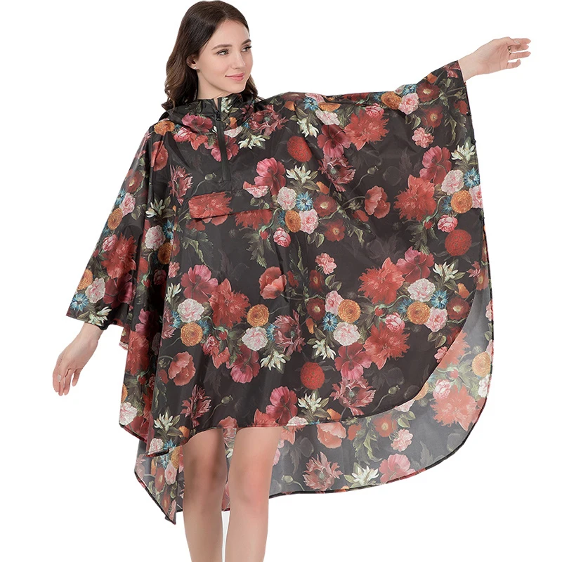 

2019 new 7 patterns high quality waterproof polyester women rain coat cape hooded for ladies men hiking bicycle rain poncho