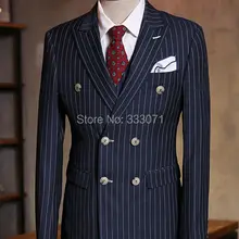 Изготовленные на заказ в узкую белую полоску мужские костюмы на заказ серые черные темно-синие смокинги жениха для мужчин двубортные свадебные костюмы для выпускного вечера