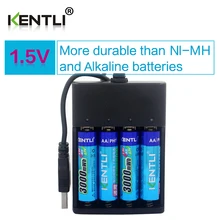 4 шт. kentli AA 1.5 В 3000mWh литий-полимерный литий-ионная аккумуляторная батареи + 4 слота USB li-ion аккумулятор, зарядное устройство