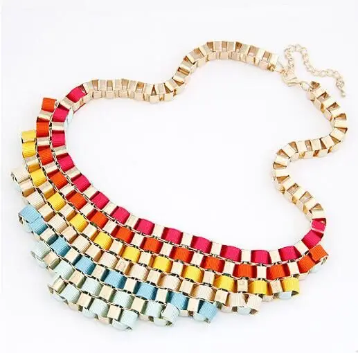 

Good Quality free shipping Fashion Hot fashion block short female weight metal necklace multicolor knitted spirally-wound women