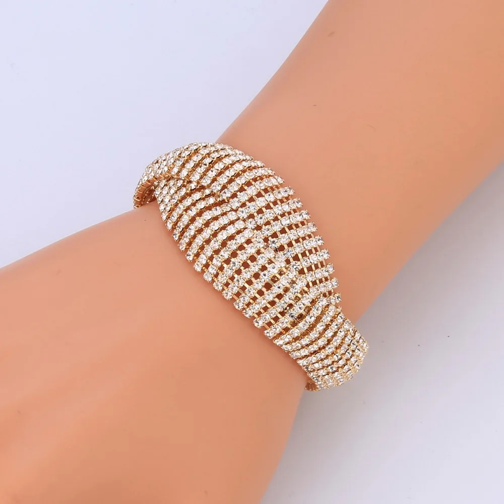 

Luxury Gold Charming Full Crystal Bracelets & Bangles Women Elegant Cubic Zirconia Simple Design Bracelet Wedding Party Jewelry