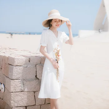 

College Elegant Sweet Dress 2019 new summer French retro Mid-Length slim fairy fashion temperament ladies party dress