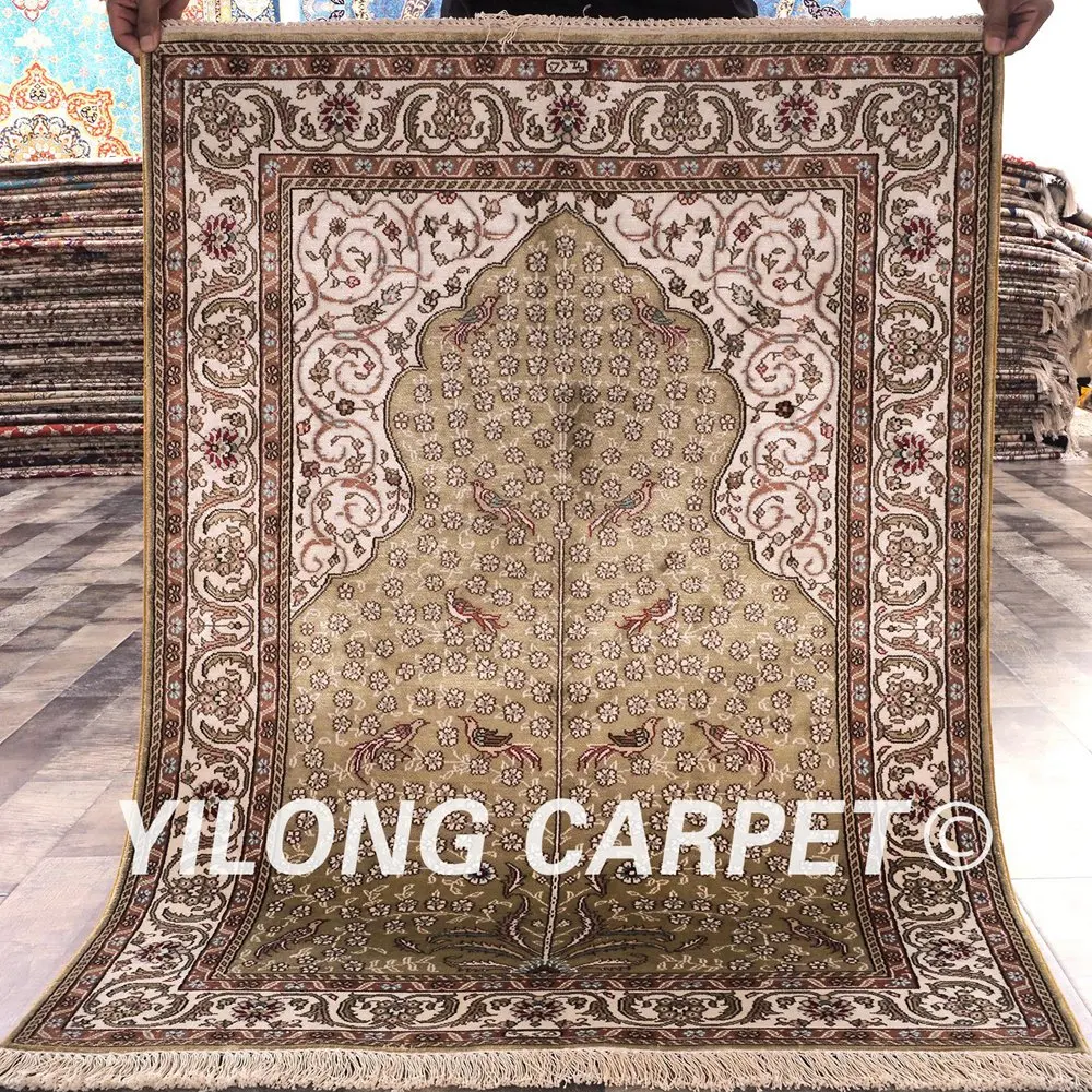 Yilong 2 75 X4 Tabriz Silk Carpet Beige Vantage Handmade Silk Carpet Beige Vantage Handmade