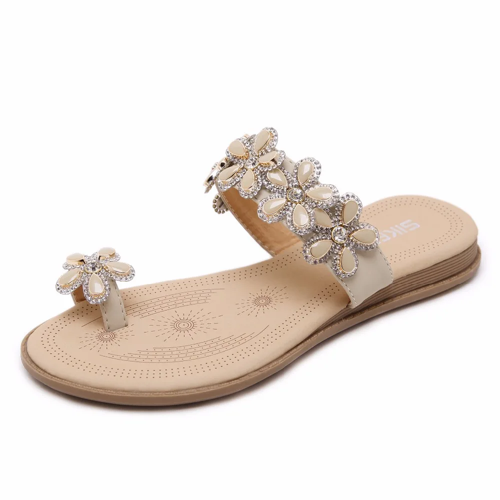 rhinestone flower clip toe sandals bohemia flower flip flops women