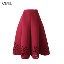 ORMELL Midi Skirt 2019 Elegant Vintage Floral Crochet Black White Red Women High Waist A Line