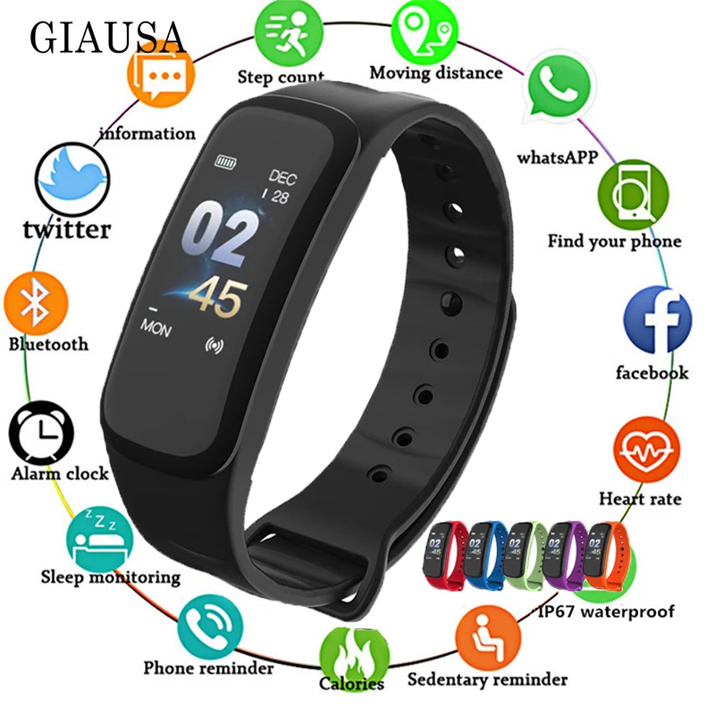 

Hot Sell C1Plus Smart Bracelet Color Screen Blood Pressure Fitness Tracker Heart Rate Monitor Smart Band Sport for Android IOS