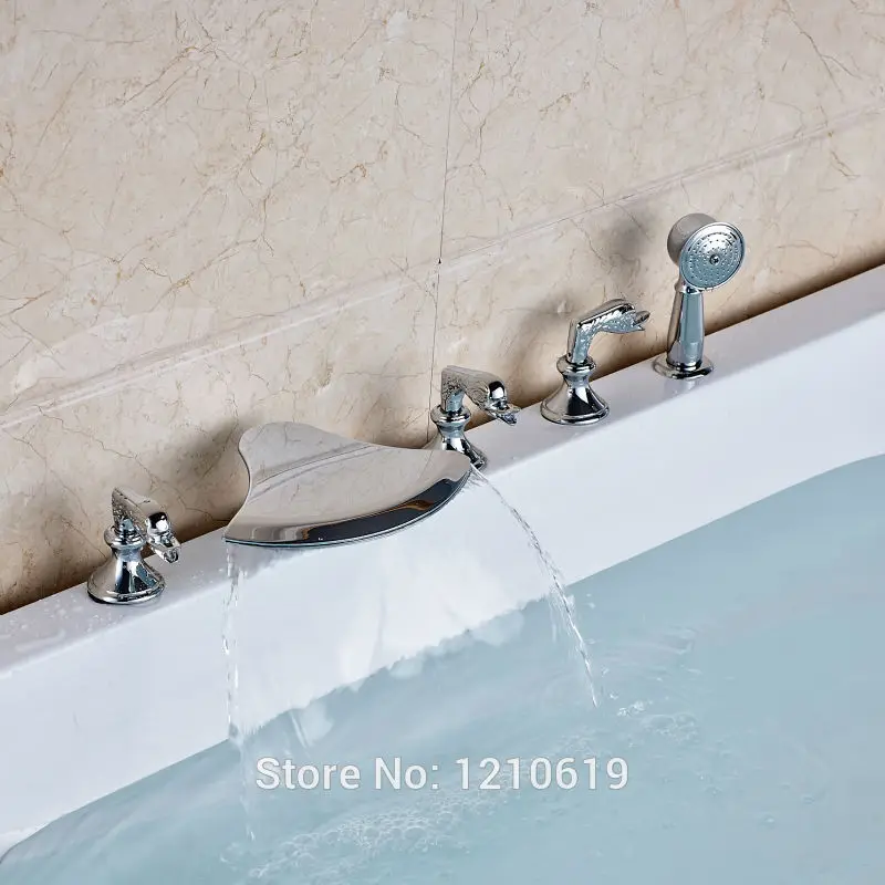 Newly Modern Style Bathtub Faucet w/ Handheld Shower Deck Mount Chrome Tub Mixer Tap Three Handles | Обустройство дома