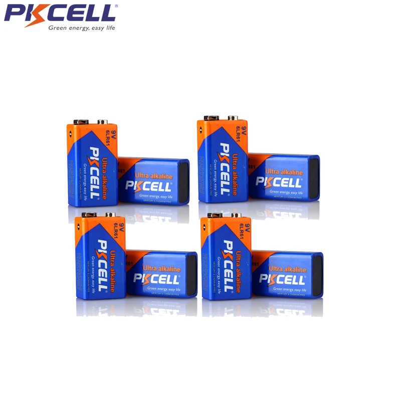 8 шт. щелочная батарея PKCELL 9 В 6LR61 6AM6 1604A MN1604 522 батареи для детектора дыма газовые