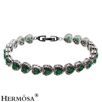 

Hermosa Jewelry Green Heart-Shaped Tennis Bracelet Silver Color Bracelets 7 inch QA31