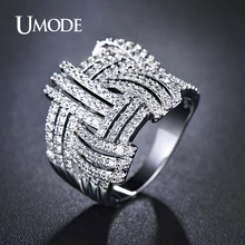 UMODE Luxury Anillos Cruz Rhodium plated Full CZ Paved Fashion Bridal Wedding Band Rings For Women Jewelry AUR0254