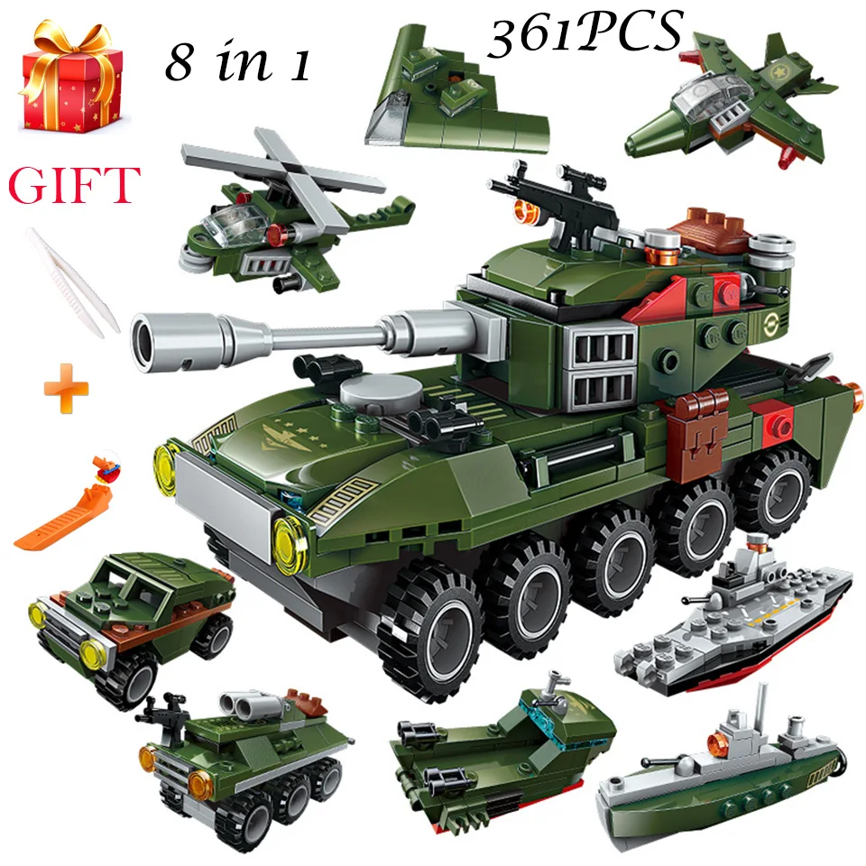 

8 in 1 Mini Military Armor Vehicle Tank Building Blocks Model Toys Educational Assemable Combat Zones Brick Toy