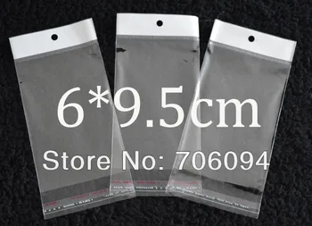 

FreeShipping 6*9.5cm,1000pcs/lot Clear Self Adhesive Seal Poly Opp Plastic Bag With Header ,Hole Jewelry Earring Packing bag