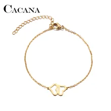 Браслет из нержавеющей стали для мужчин и женщин, с двойным сердцем золотистого и серебристого цвета, Pulseira Feminina, ювелирные изделия для влюбленных