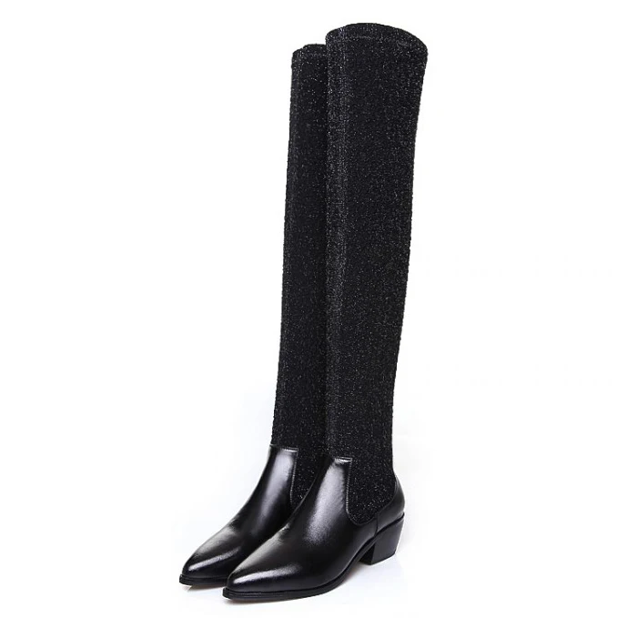 

2 Colors Free shipping Women's fashion flat bottom shoes over the knee boots winter footwear warm thigh high Stretch long boot