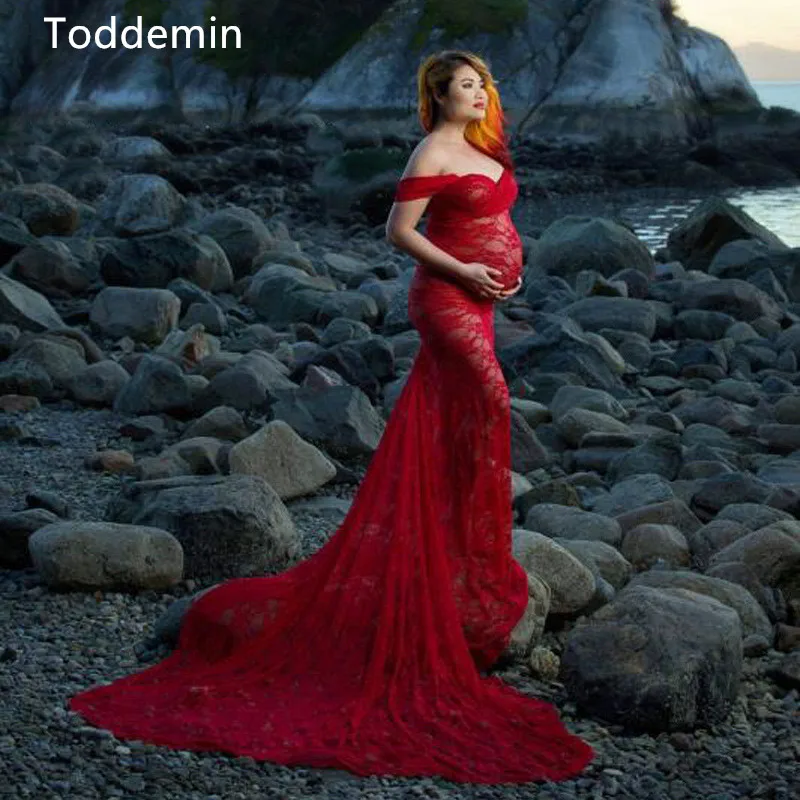 

Womens Dress Pregnants Sexy Photography Props Off Shoulders Lace Nursing Long Dress Maxi Dress Vestidos femininos