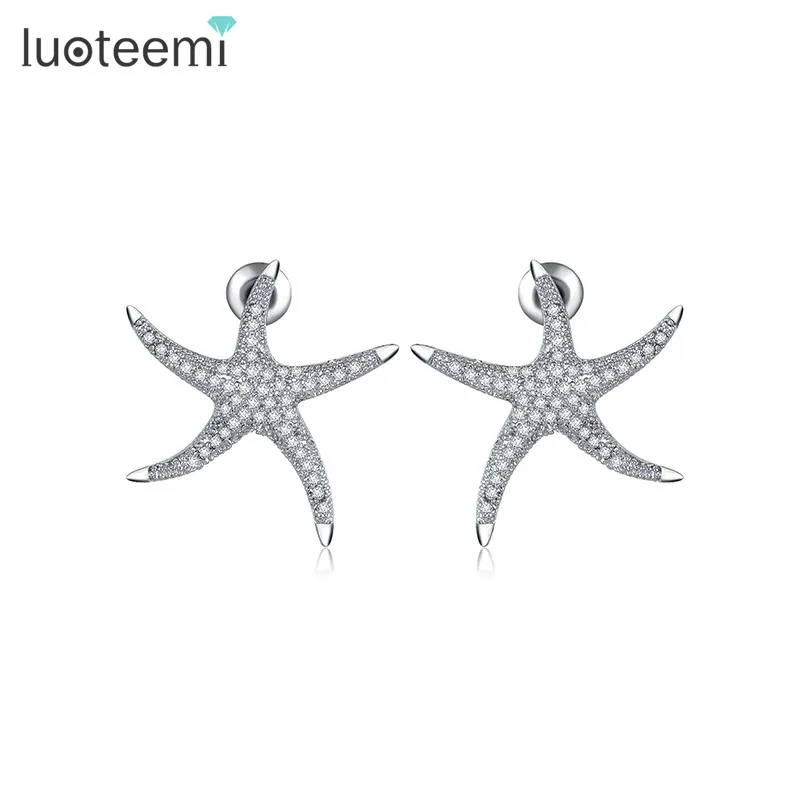 LUOTEEMI New Fashion Stock Arrival Luxury Full Sparkling Cubic Zirconia Micro Paved Star Starfish Stud font