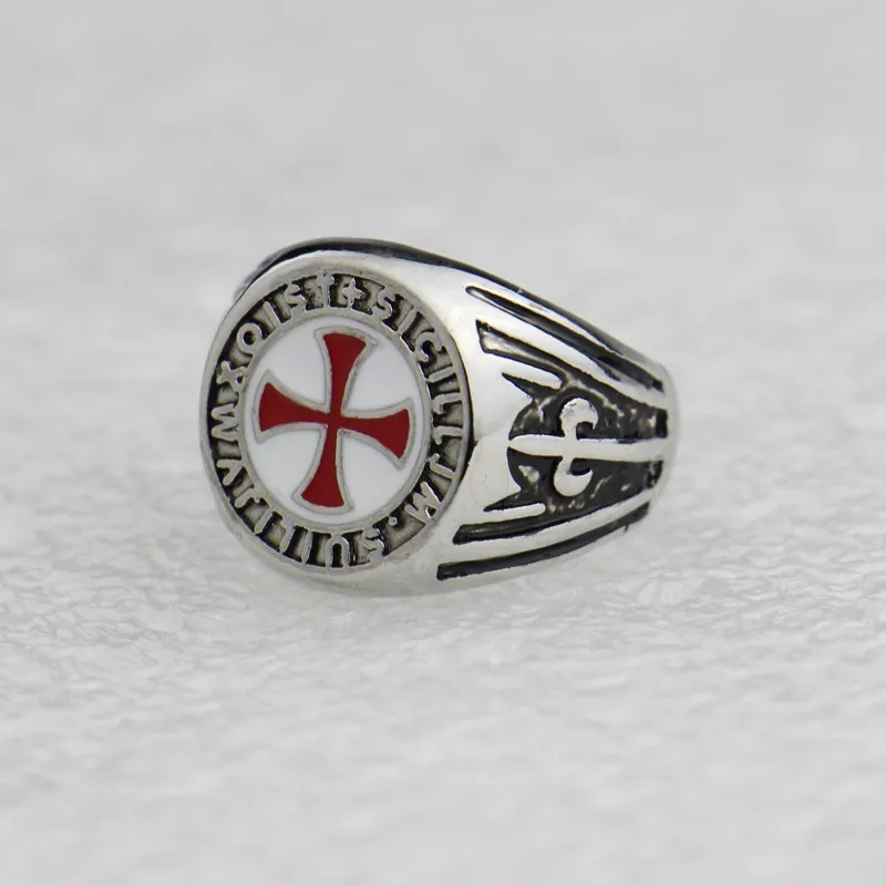 

Engagement Rings Stainless Steel Cosplay Gamer Silver Rings Trendy Jewelry Templar Cross Enamel Ring for Women/Men Party Gift