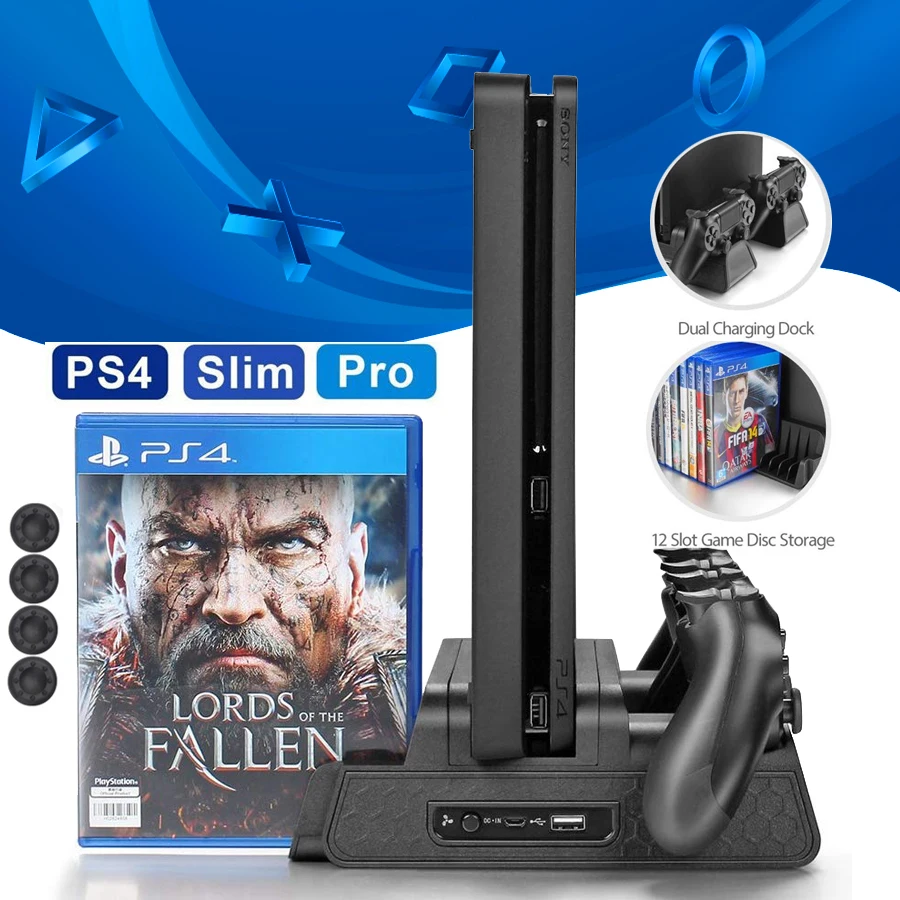 

PS4/Pro/Slim Stand+Cooler Cooling Fan+Controller Charger Charging Dock+Game Disc Storage for Sony Playstation 4 PS 4 Accessories