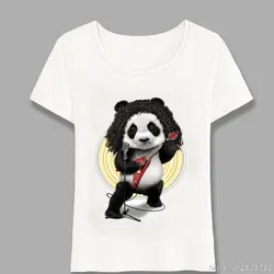 Летняя футболка с изображением панды рокер женская с коротким рукавом Футболка со скрипкой красочный принт дизайн леди топы новинка