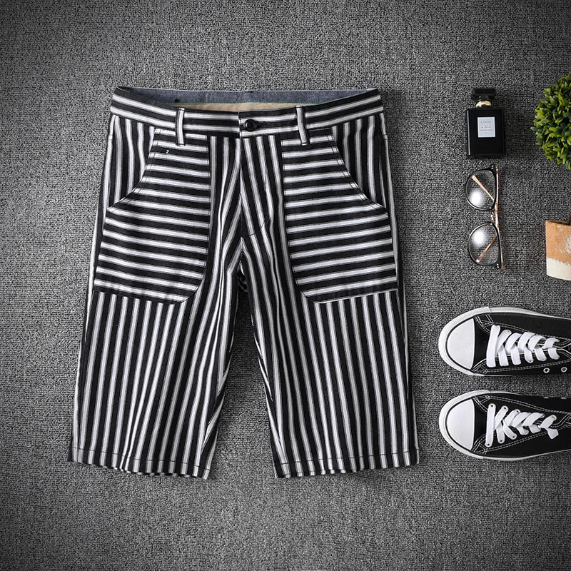 

SHANBAO brand original eye-catching stripes men's business casual cotton shorts 2019 summer new style large size slim shorts