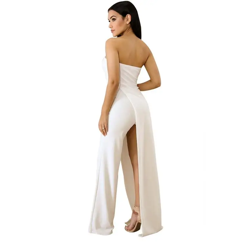 ADEWEL 2018 Sexy Off Shoulder Long Jumpsuit Women Asymmetric Split Wide Leg Strapless Jumpsuit Elegant Party Romper Overalls    (6)