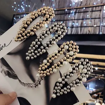 

2019 NEW Fashion Women Girls Silver Gold Pearl Barrettes Hair Clips Elegant Headband Hairband Hairpins Headwear Hair Accessories
