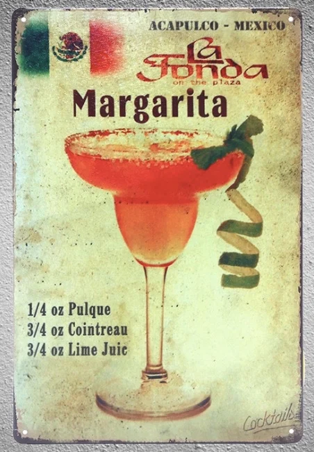

1 pc Margarita Mexico Cocktail drink plaza lime juice bar Tin Plate Sign wall plaques cave Decoration Dropshipping metal Poster