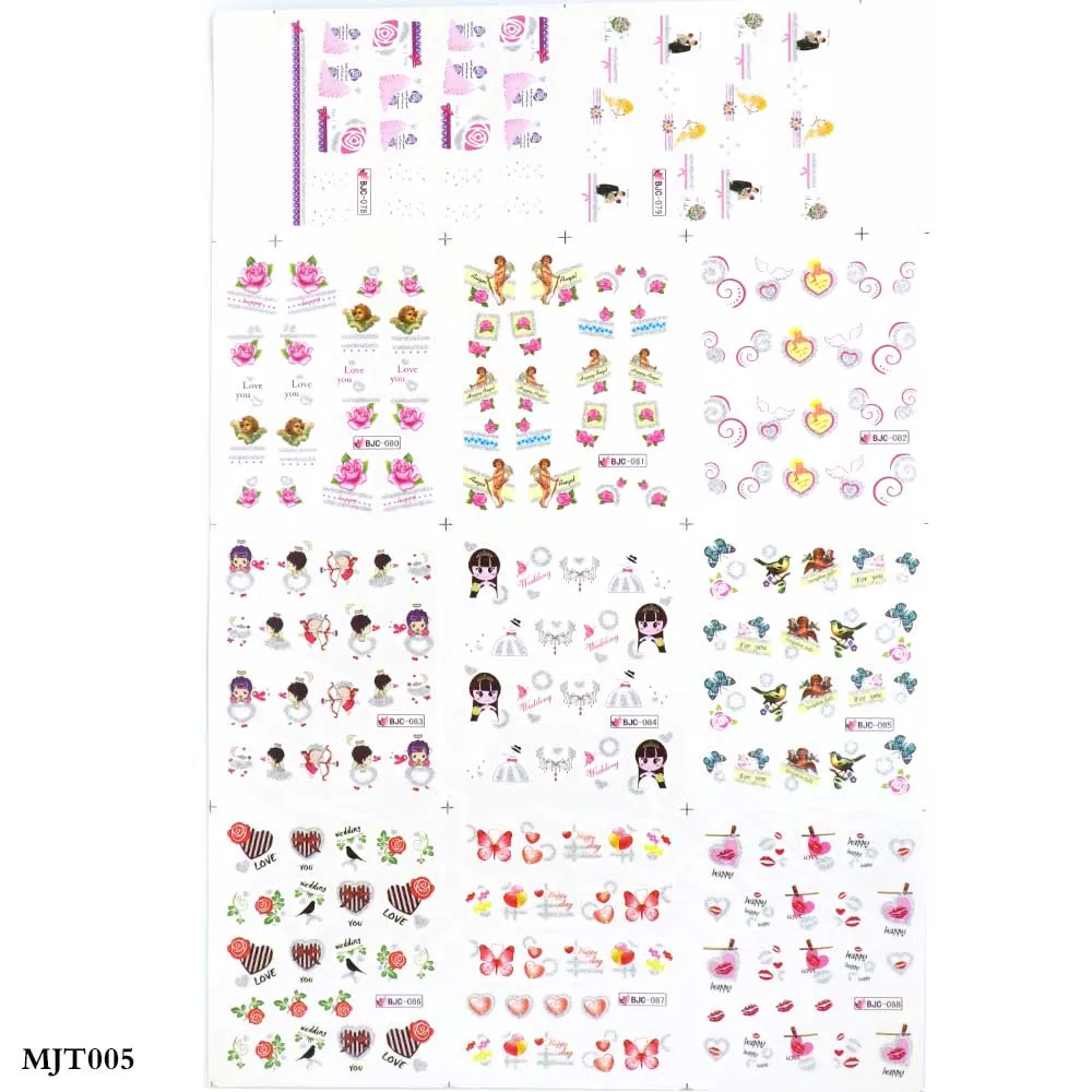 

12 designs/set Gradient Nail Decals Water Transfer Sticker Blossom Butterfly Girls Wraps Sliders Adhesive Decorations Manicured